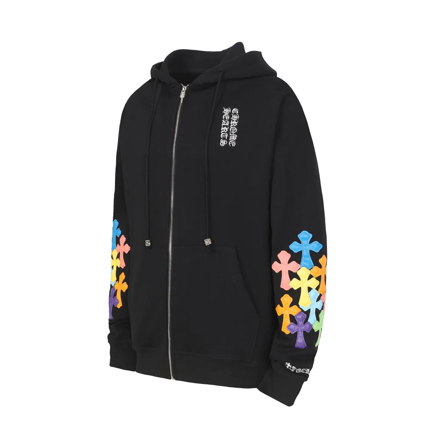 P300 #K26 Heavy Industry Style - Chrome Hearts Colorful Cross ✝️ Inlay embroidered Sanskrit printed zipper sweatshirt cardigan jacket - High weight, high density and high quality. The wool is soft, delicate and skin-friendly. It feels soft and silky. It has excellent warmth and skin-friendly properties. - Custom-woven and dyed, no color difference. No matter the fabric or workmanship details, it beats the ordinary version on the market. - Hardware zipper accessories are all customized, full of details - Color: black white -Size: S M L XL